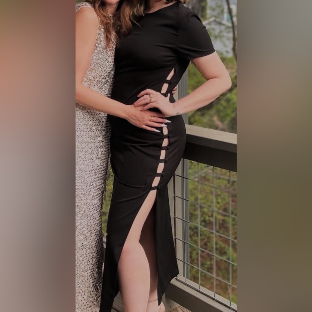 Black Zara midi dress with open sides